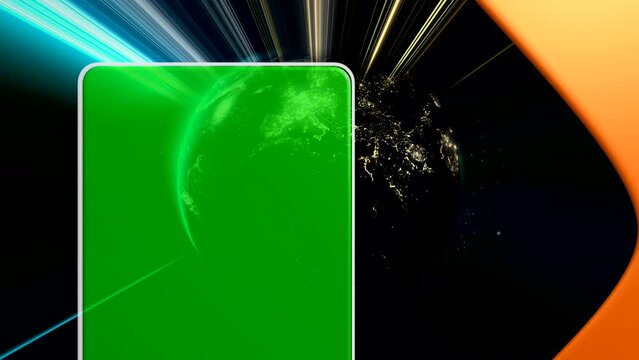 Silhouette of smartphone with Green Screen on the background Planet Earth 