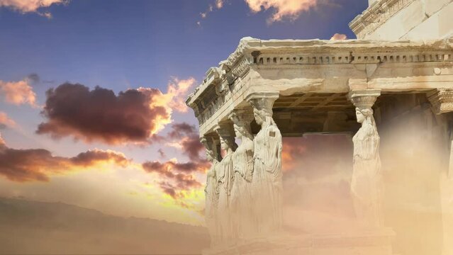 greece athens caryatides clouds dramatic background
