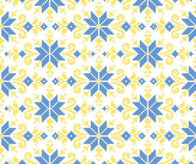 Seamless pattern of Ukrainian ornament in ethnic style, identity, vyshyvanka, embroidery for print clothes, websites, banners, poster. Vector illustration background