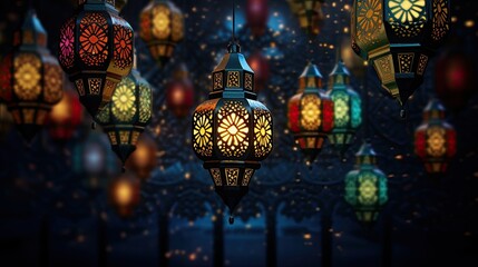 Ramadan celebration illustration template with Arabic lantern. copy space. banner  decoration background. 