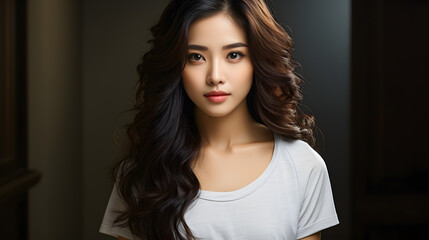 Fototapeta premium Portrait of a Asian beauty smiling pretty asian woman wear white shirt