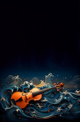 Christmas, New Year, winter banner, poster with violin.