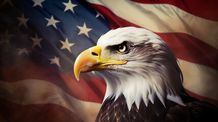Bald Eagle with The Flag of the United States of America