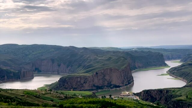 Time lapse photography of the natural scenery of the Yellow River Grand Canyon in Inner Mongolia, China.
