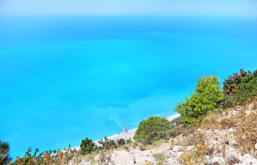 turquoise scenery of Egremni beach Lefkada island Greece - ionian sea