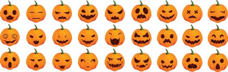 Set of pumpkin full bundle collection, Orange pumpkin with emotion for your design for the holiday Halloween. Full Collection and Full Bundle