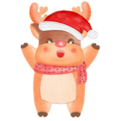 Merry Christmas watercolor set  of  decor santaclaus, snowaman,reinddeer,pine,  bakings sncks, gift boxes,  and bolls. 