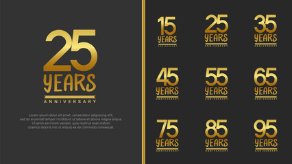 set of anniversary logo flat golden color number on black background for celebration
