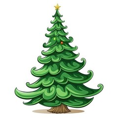 Obraz premium Christmas tree isolated on white background, illustration drawn cartoon style. Celebration Christmas or New Year.