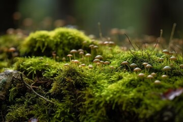 Mushrooms growing on a mossy surface