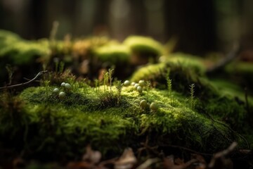 A detailed close-up of moss-covered ground