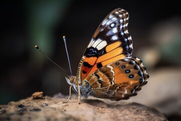 A butterfly perched on a rocky surface