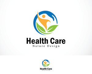 Fototapeta na wymiar health care logo creative design people plus sign symbol medical clinic nature hand and leave