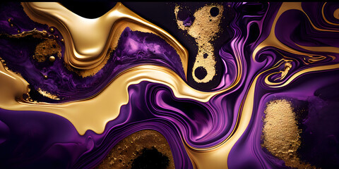 Abstract marble textured background. Fluid art modern 3d wallpaper. Luxury marble with purple and gold paint . generative ai.