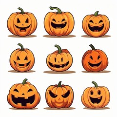 set of cute halloween pumpkins. Generative AI.