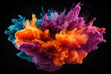 Colorful liquid explosion under water on black background. Abstract blend of liquid colors and ink drops. Underwater explosion paint.