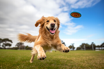 a dog is jumping in the air to catch a frisbee