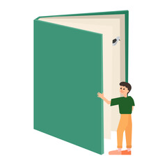 Man opening book flat illustration