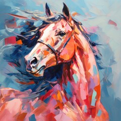 Horse portrait in a Expressionism abstract painting style, wall art poster