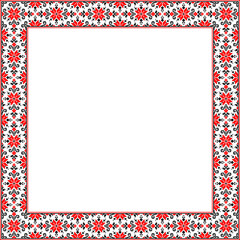 Vector illustration of Ukrainian ornament in ethnic style, identity, vyshyvanka, embroidery for print clothes, websites, banners. Background. Geometric design, border, copy space, frame