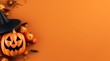 Halloween thanksgiving card copy space with halloween item  isolated on orange background