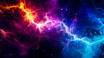 Electric sparks in blue and orange tones on a black background. Concept of electricity, energy and the spark of life.