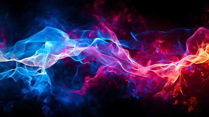 Electric sparks in blue and orange tones on a black background. Concept of electricity, energy and the spark of life.