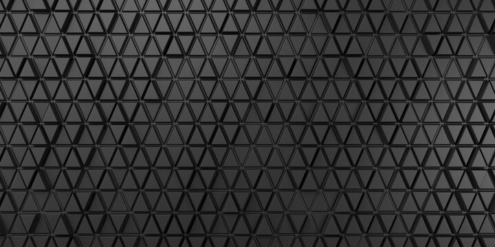 Triangular Tiles arranged to create a 3D wall. Futuristic, Polished Background formed from black matt finished blocks. 3D Render