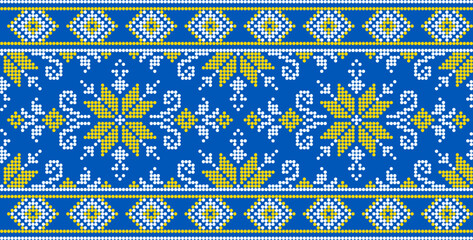 Vector illustration of Ukrainian ornament in ethnic style, identity, vyshyvanka, embroidery for print clothes, websites, banners. Background. Geometric design, border, copy space, frame