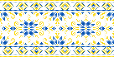 Vector illustration of Ukrainian ornament in ethnic style, identity, vyshyvanka, embroidery for print clothes, websites, banners. Background. Geometric design, border, copy space, frame