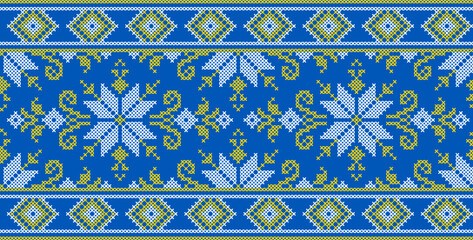Vector illustration of Ukrainian ornament in ethnic style, identity, vyshyvanka, embroidery for print clothes, websites, banners. Background. Geometric design, border, copy space, frame