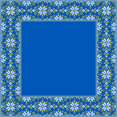 Obraz premium Vector illustration of Ukrainian ornament in ethnic style, identity, vyshyvanka, embroidery for print clothes, websites, banners. Background. Geometric design, border, copy space, frame