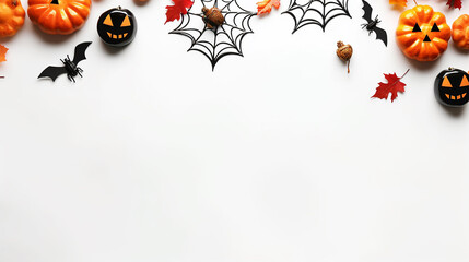 Halloween thanksgiving card copy space with halloween item frame isolated on white background