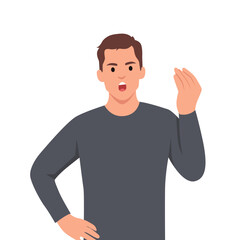 Angry man raised fist and shout or screaming expression. Flat vector illustration isolated on white background