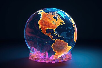 3d model of Earth with neon illumination