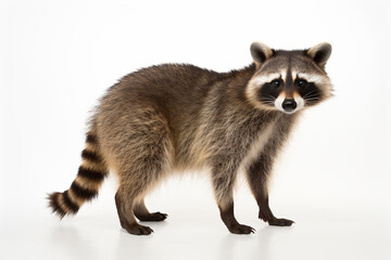 a raccoon standing on a white surface