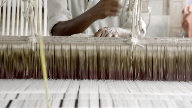 Indian traditional handloom wooden weaving machine,