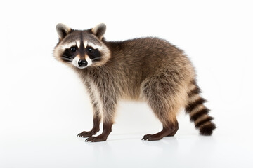 a raccoon standing on a white surface