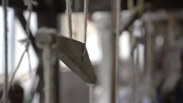 Indian traditional handloom wooden weaving machine,