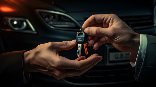 The hand passing the car keys, the concept of buying a auto.
