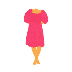Card with Stylish woman in pink dress. The concept of discounts and purchases. Flat vector design.