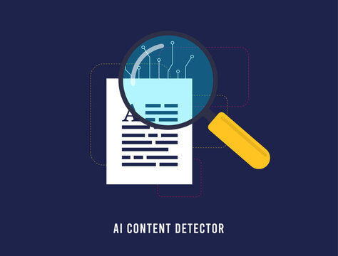 AI Content Detector For Detecting AI-generated Text. Detect Artificial Intelligent Content - Ai Generated Seo Text Tool. Vector Isolated Illustration On Black Background With Icons