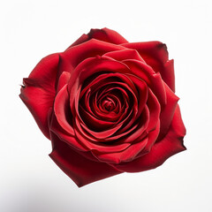 Red rose top view isolated on white background