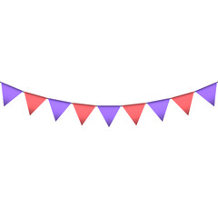 Fototapeta premium Red and purple colour bunting pennants image with transparent background.