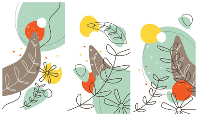 Idea of green eco friendly banner. Set of vector illustrations. Clean style backgrounds