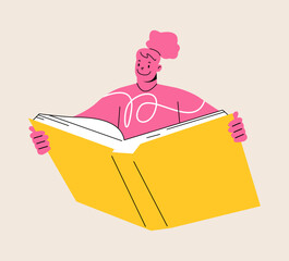 Young woman reading books. Book lovers, fans of literature. Book Day. Colorful vector illustration
