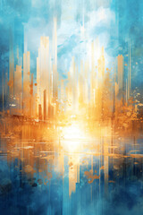 Fototapeta premium Blurred Emotions in Ethereal Cityscape - Vibrant Spiritual Backlit Creation made with Generative AI (Midjourney)