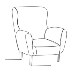 Continuous one line drawing of armchair. Vector illustration