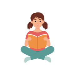 Beautiful girl sitting and reading book. Vector illustration
