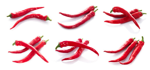 Set or collection red chili pepper isolated on a white background